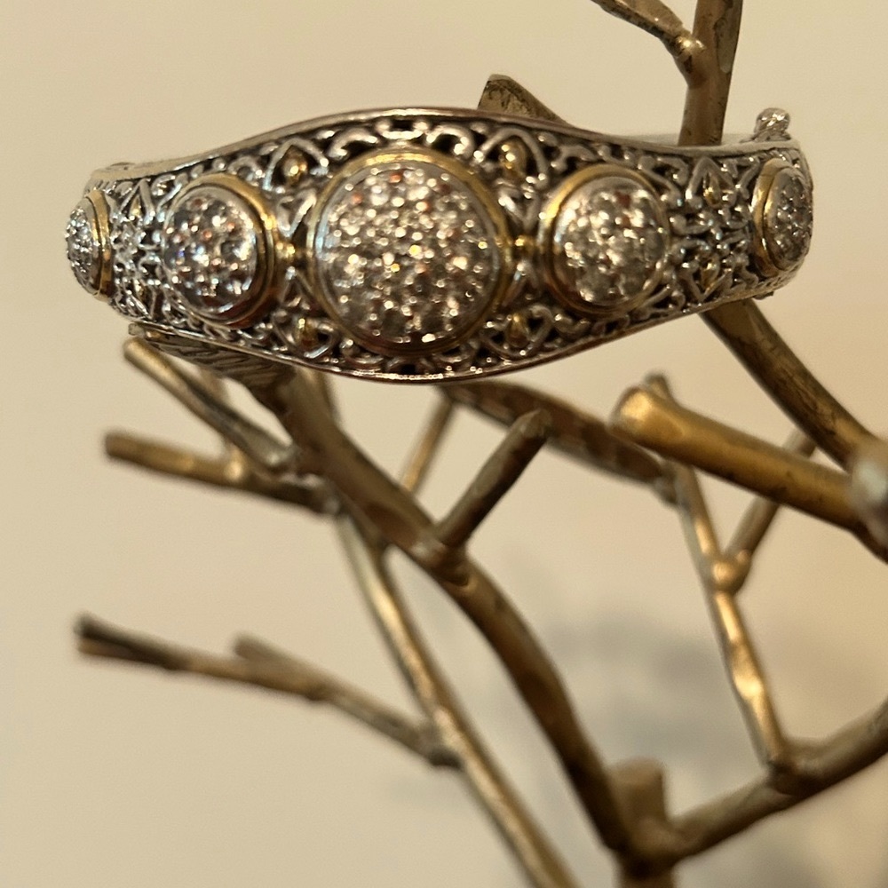 JOHN MEDEIROS Gold and Silver CZ Bangle Bracelet